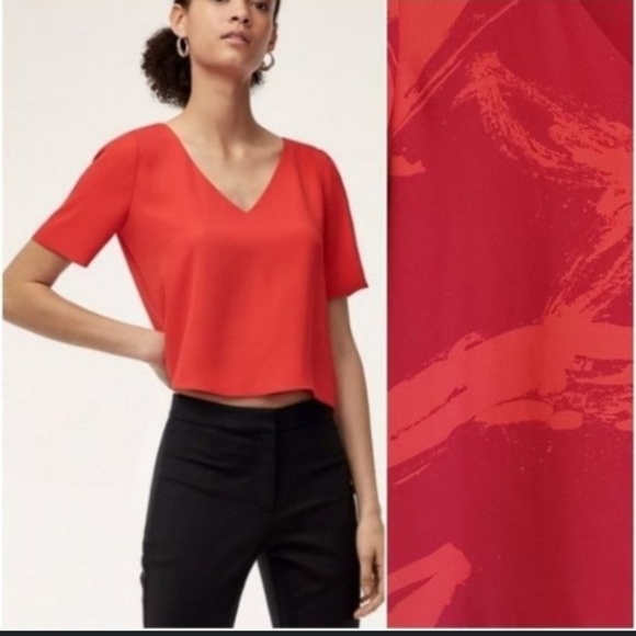 Babaton Murphy Aritzia V neck polyester blouse L - Picture 4 of 5